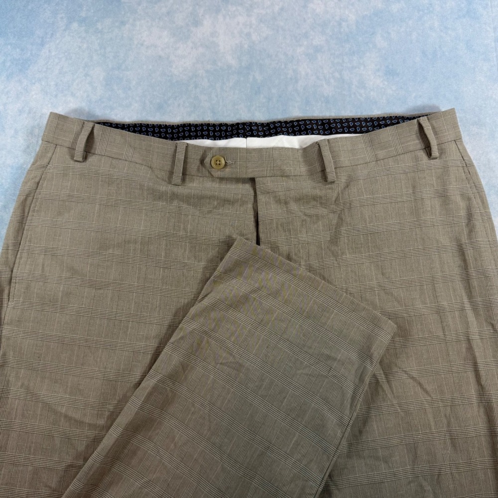 Lauren Ralph Lauren Dress Pants Mens 38x32 Tan Excellent Glen Plaid Trousers